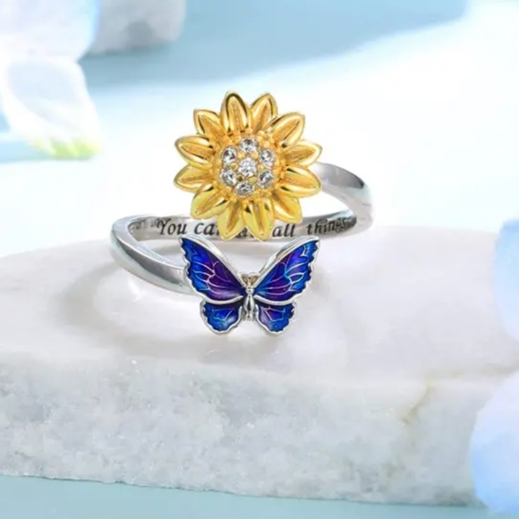 Creative Butterflies And Sunflowers Adjustable Opening Ring Perfect Gift - Picture 5 of 7